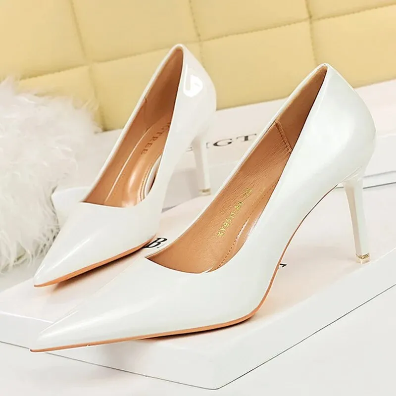 Women Pumps Metal Button Kitten Heels Shoes Pointed High Heels - WSHP50100