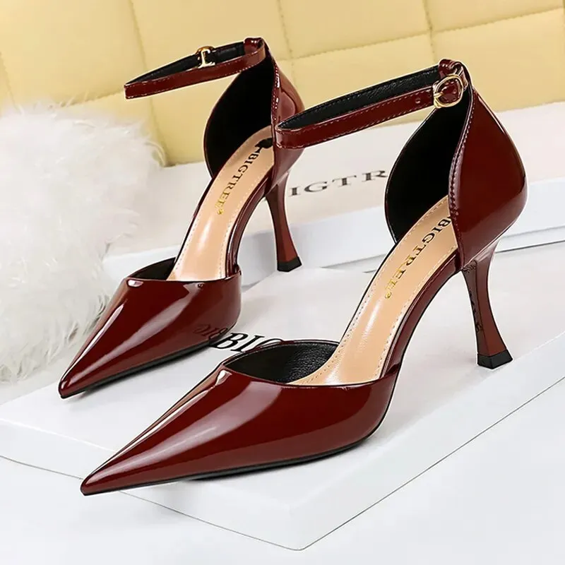 Women Pumps Metal Button Kitten Heels Shoes Pointed High Heels - WSHP50100