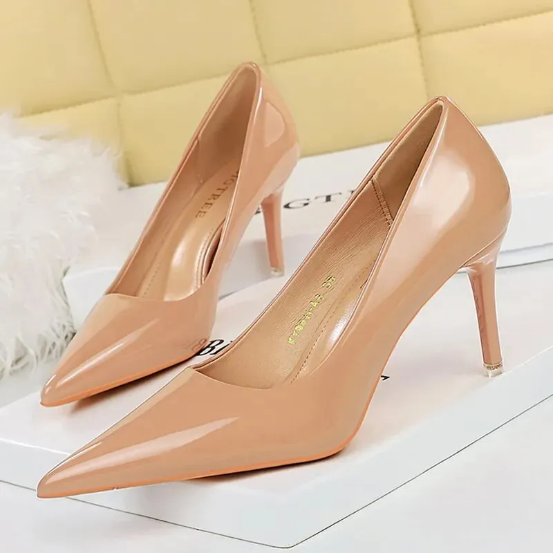 Women Pumps Metal Button Kitten Heels Shoes Pointed High Heels - WSHP50100