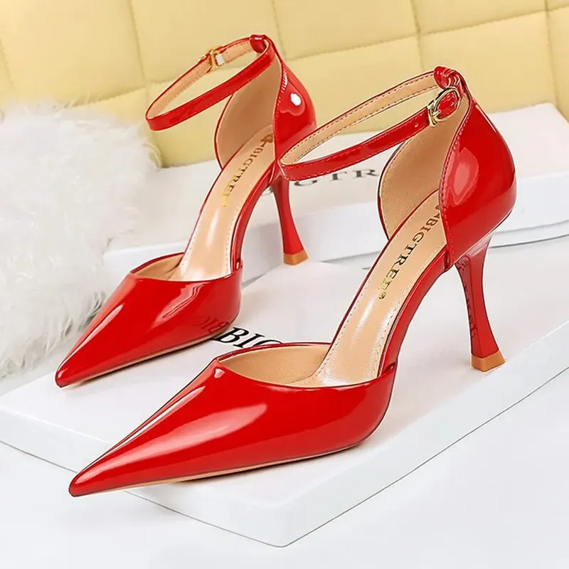 Women Pumps Metal Button Kitten Heels Shoes Pointed High Heels - WSHP50100