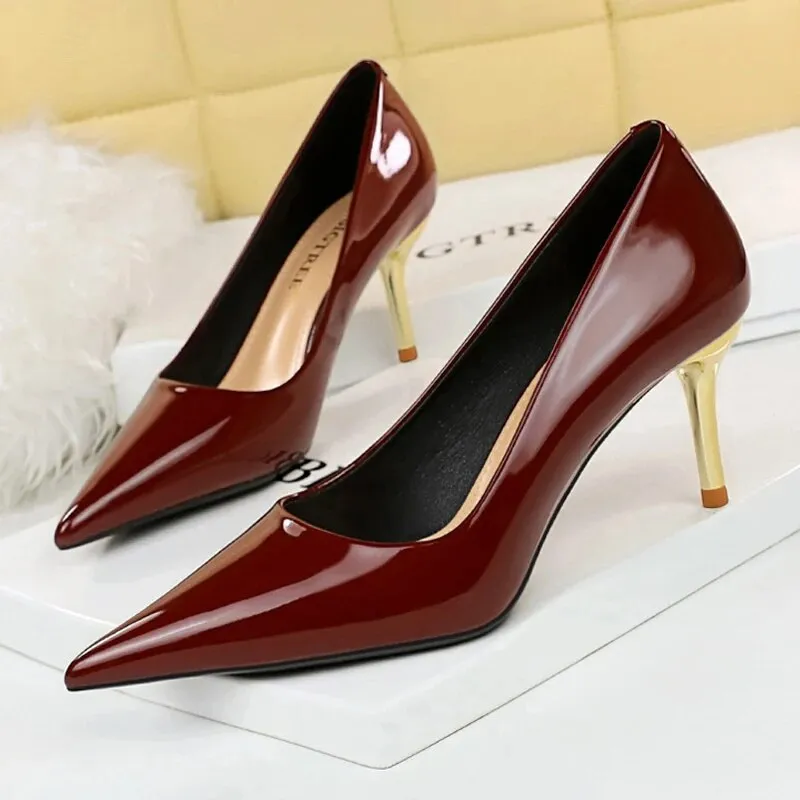 Women Pumps Metal Button Kitten Heels Shoes Pointed High Heels - WSHP50100