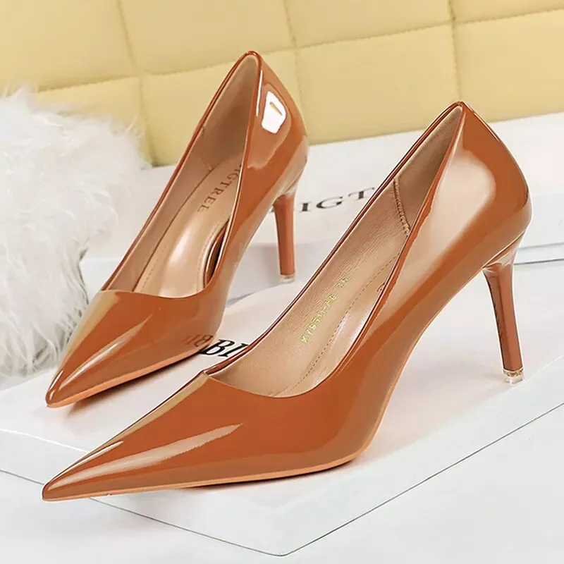 Women Pumps Metal Button Kitten Heels Shoes Pointed High Heels - WSHP50100